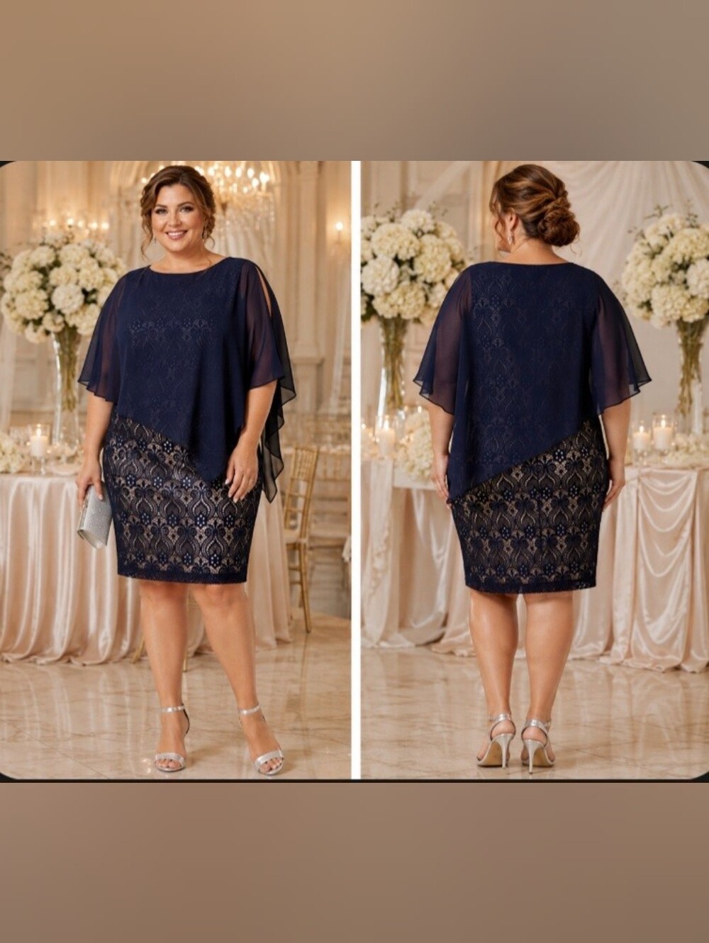 Connected Apparel Navy Lace Chiffon Overlay Wedding Guest Dress NWT Size 18W